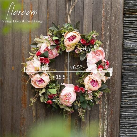 Floral Wreath,Artificial Peony Wreath,15''-16'' Front Door Decorations WallDecor - Picture 7 of 16